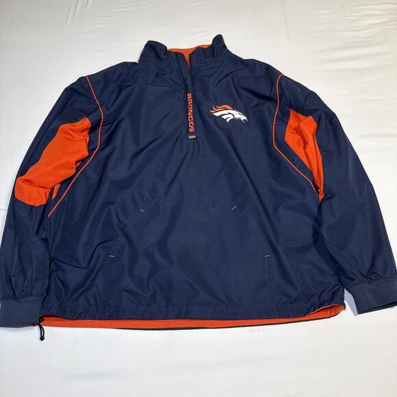 NFL Vtg Denver Broncos Pullover 1/4 Zip Fleece Lined Windbreaker Jacket Mens L ? - Picture 1 of 12